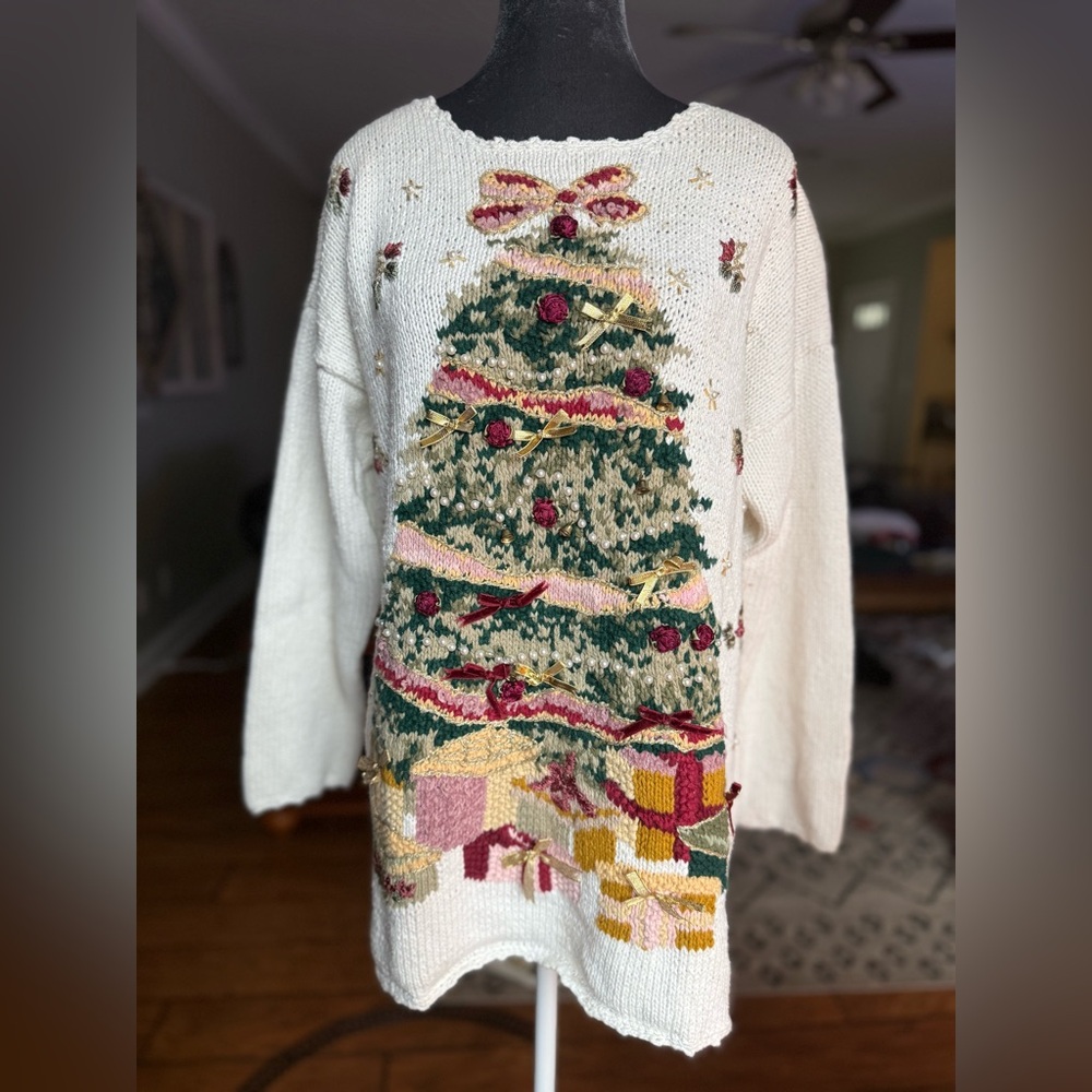 Festive Knit Sweater with Holiday Tree Design